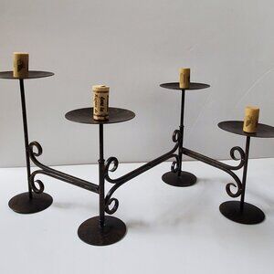 Rustic Black Metal Folding Candelabra 4 Candle Holders Modernist Farmhouse Chic